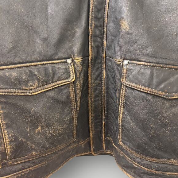 Tommy Bahama Distressed Leather Jacket Men's Medium Pineapple Embroidery Lining - Picture 4 of 8